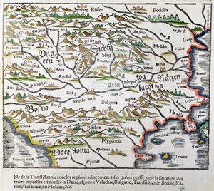 Közép-Európa térképe, a Cosmographia Universalisból, 1555-ben (színes fametszet)